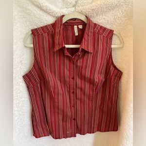 St. John’s Bay Red Cotton Striped Button Down Sleeveless Blouse Size PL